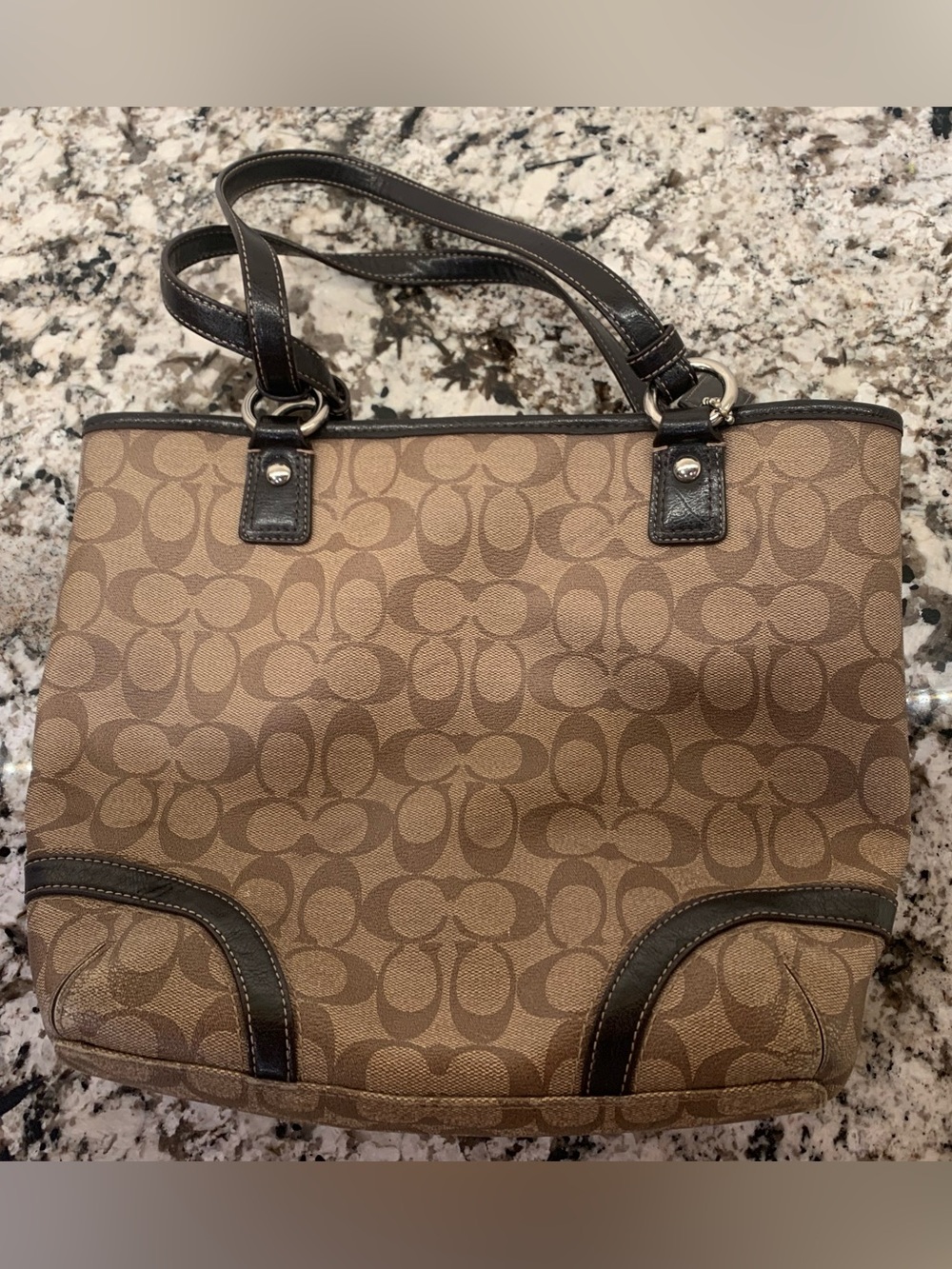 Coach Brown Signature Handbag with Dark Brown Trim